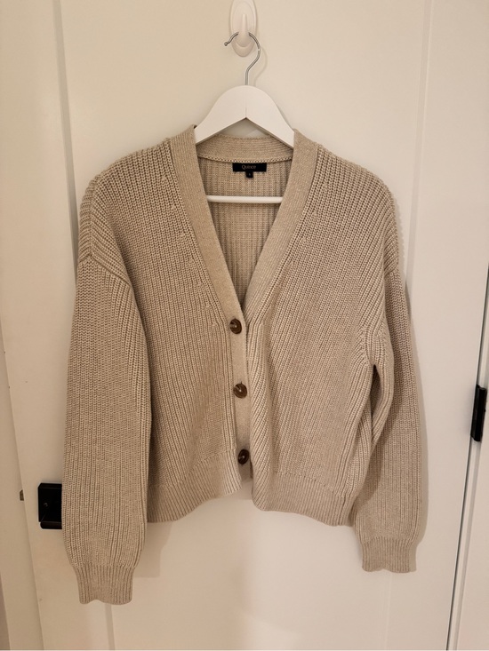 Quince Sweaters - Quince Beige Chunky V-Neck Button Cardigan Sweater
